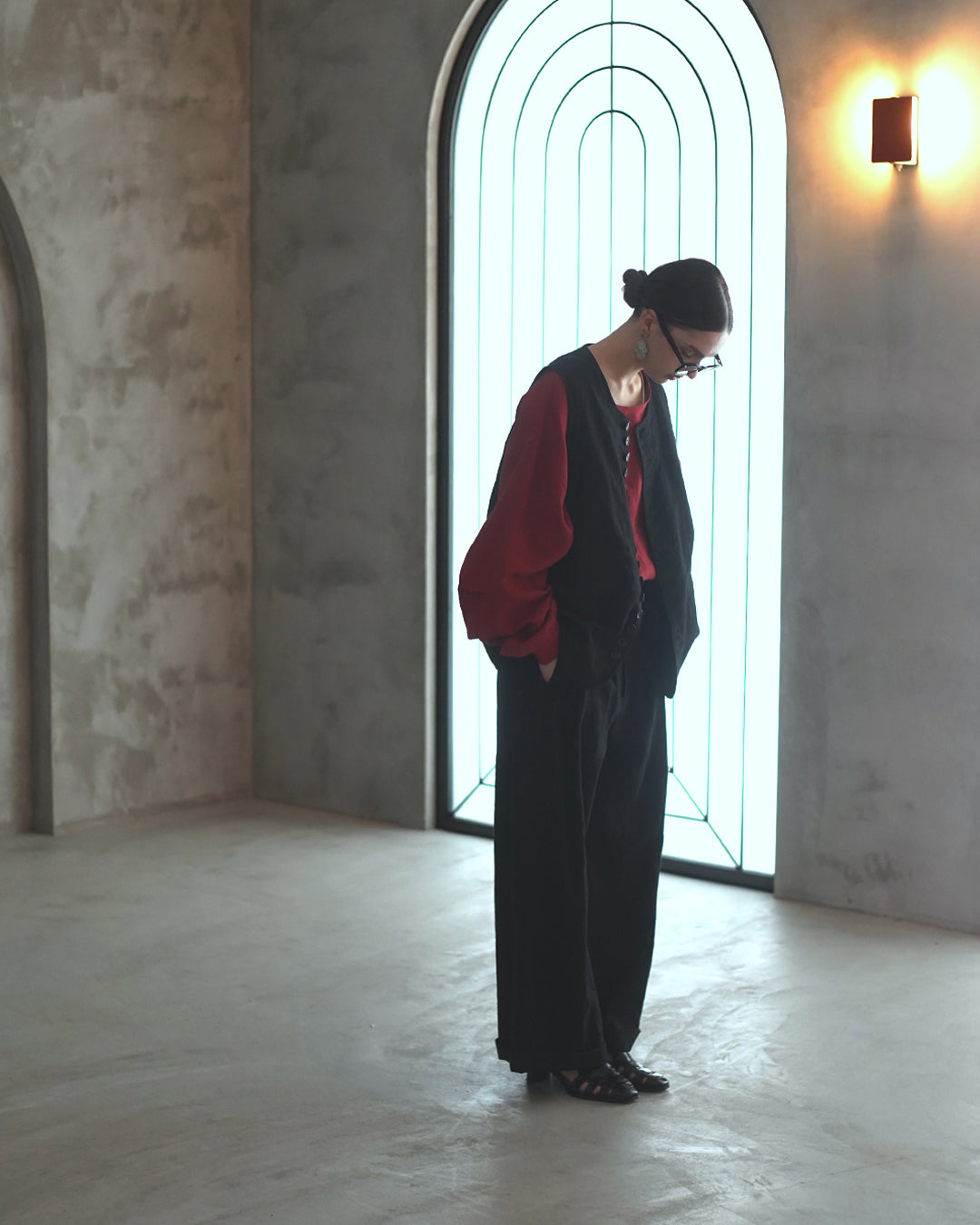 Button Design Crew Neck Vest〈 000006-12 〉
