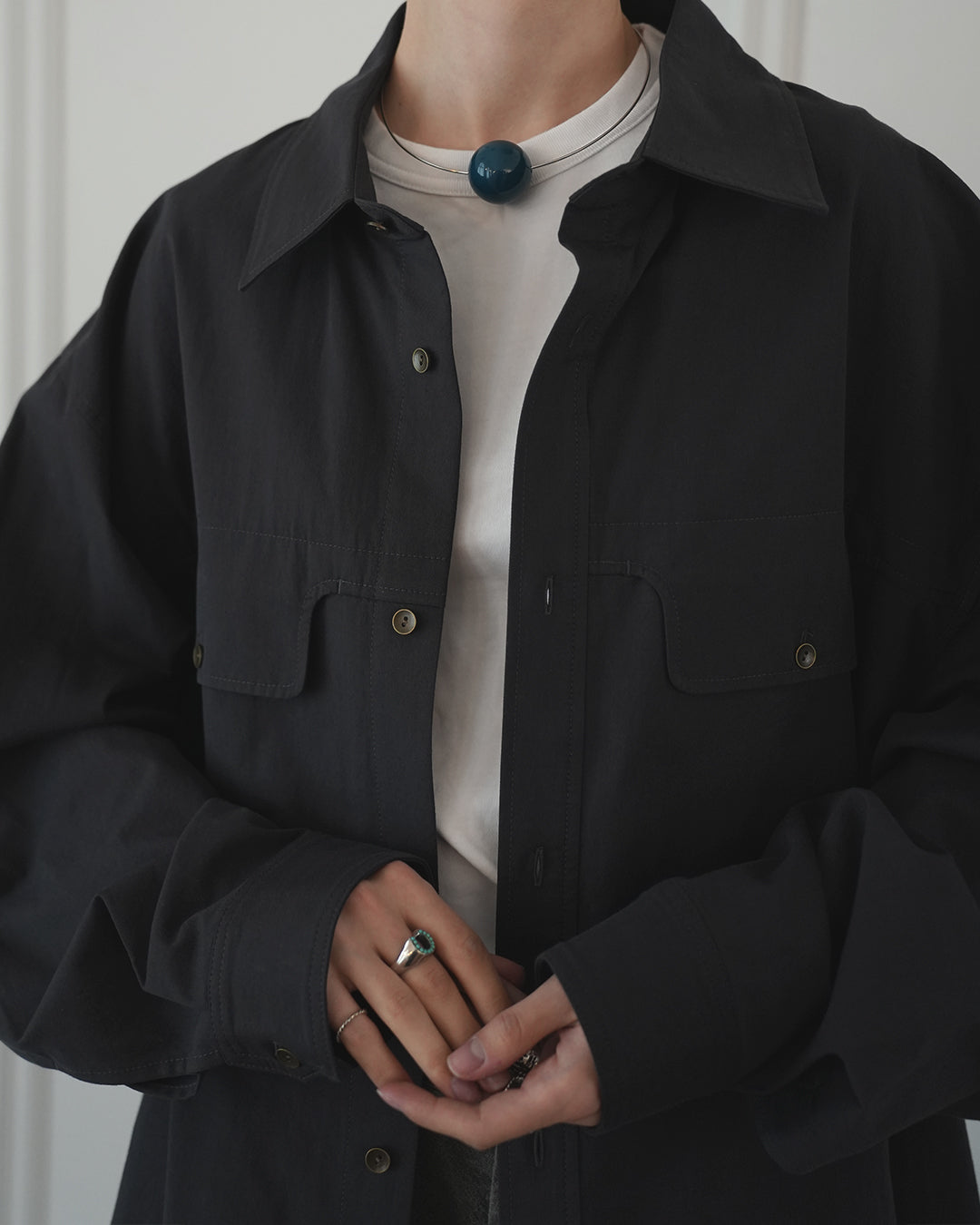 Layered Design Dress Military Shirt.