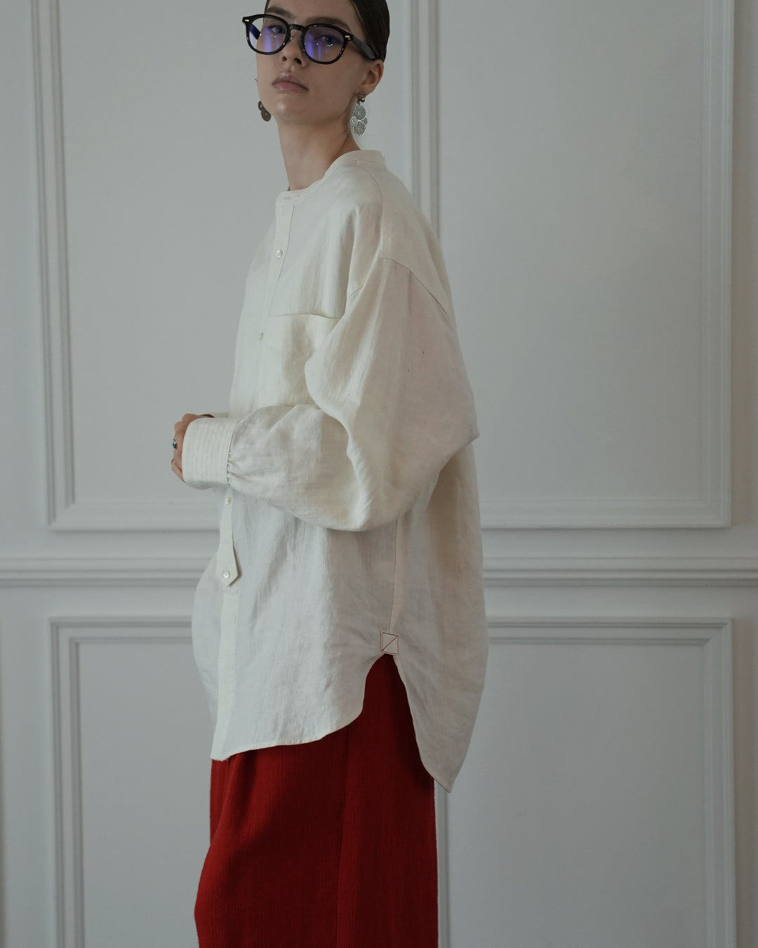 Band Collar Henley Neck Like Atelier Shirt.