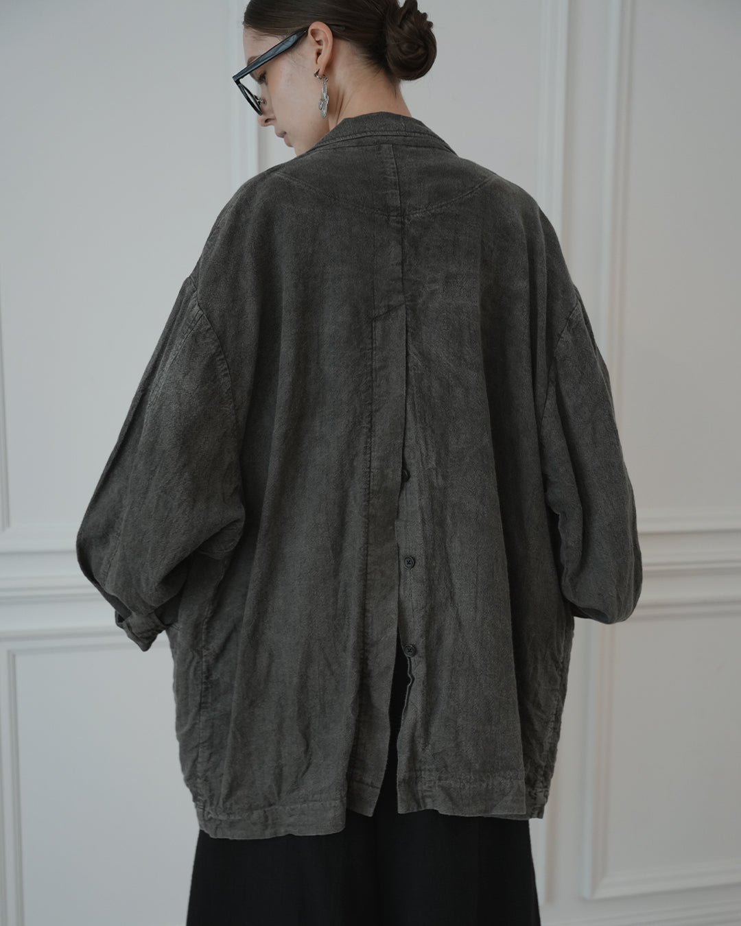Back-Open Peak Lapel Double-Breasted Over Jacket.