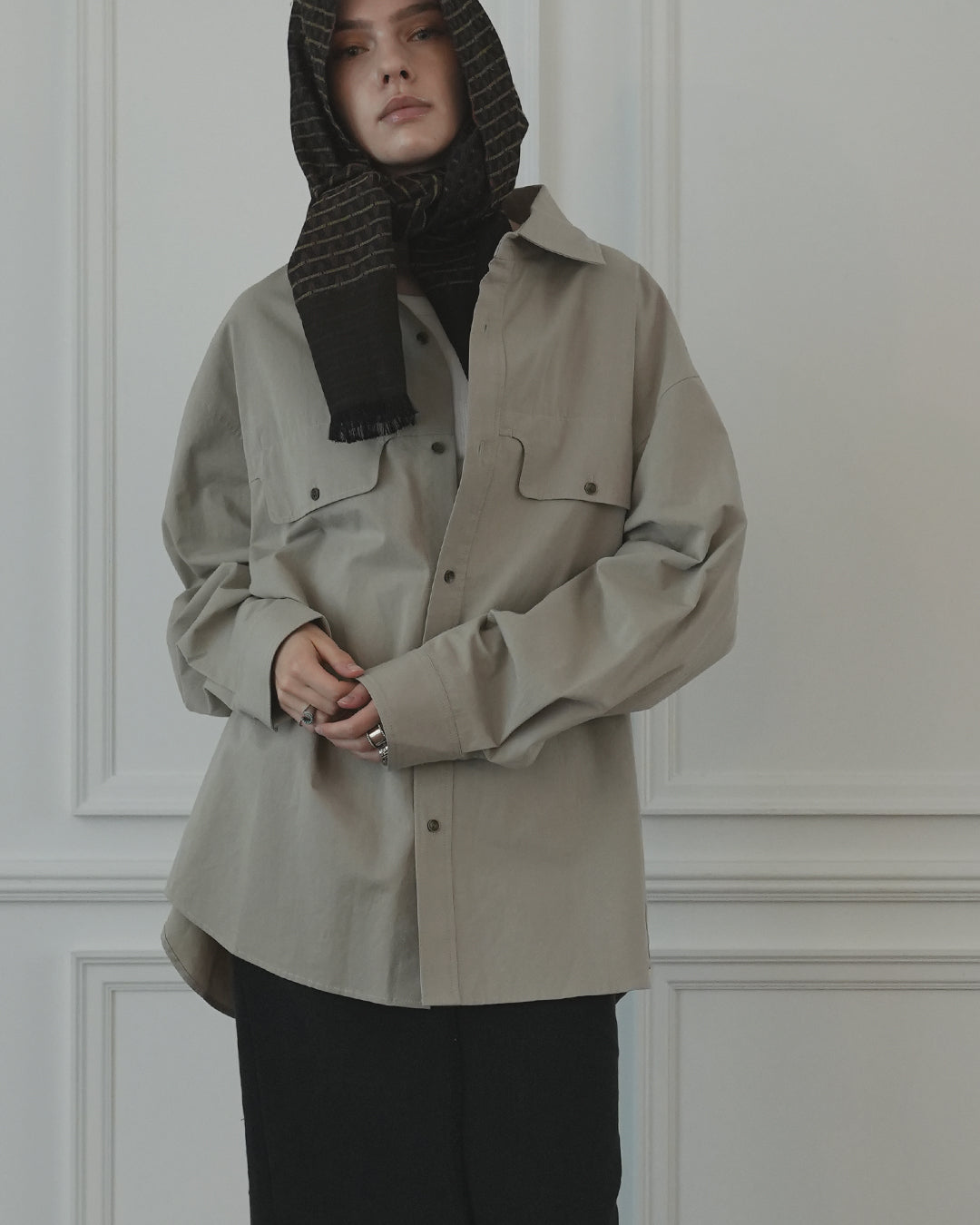 Layered Design Dress Military Shirt.