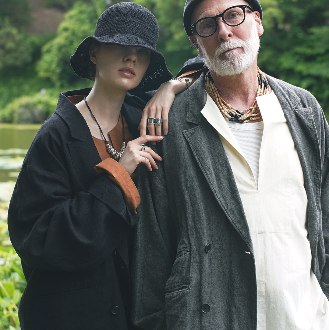 Back-Open Peak Lapel Double-Breasted Over Jacket.