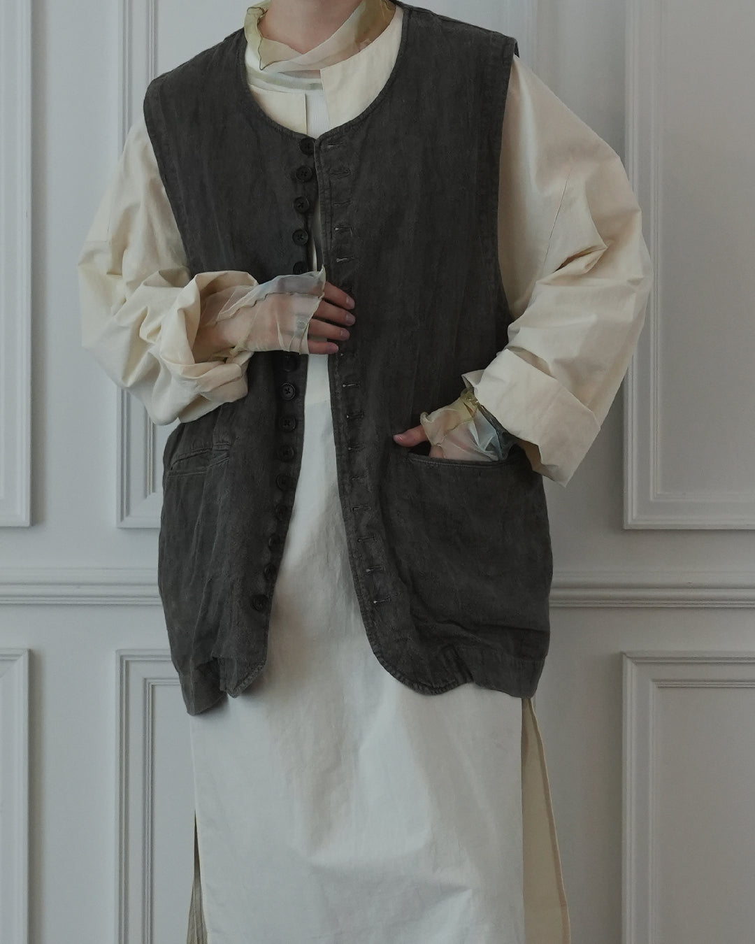 Button Design Crew Neck Vest.