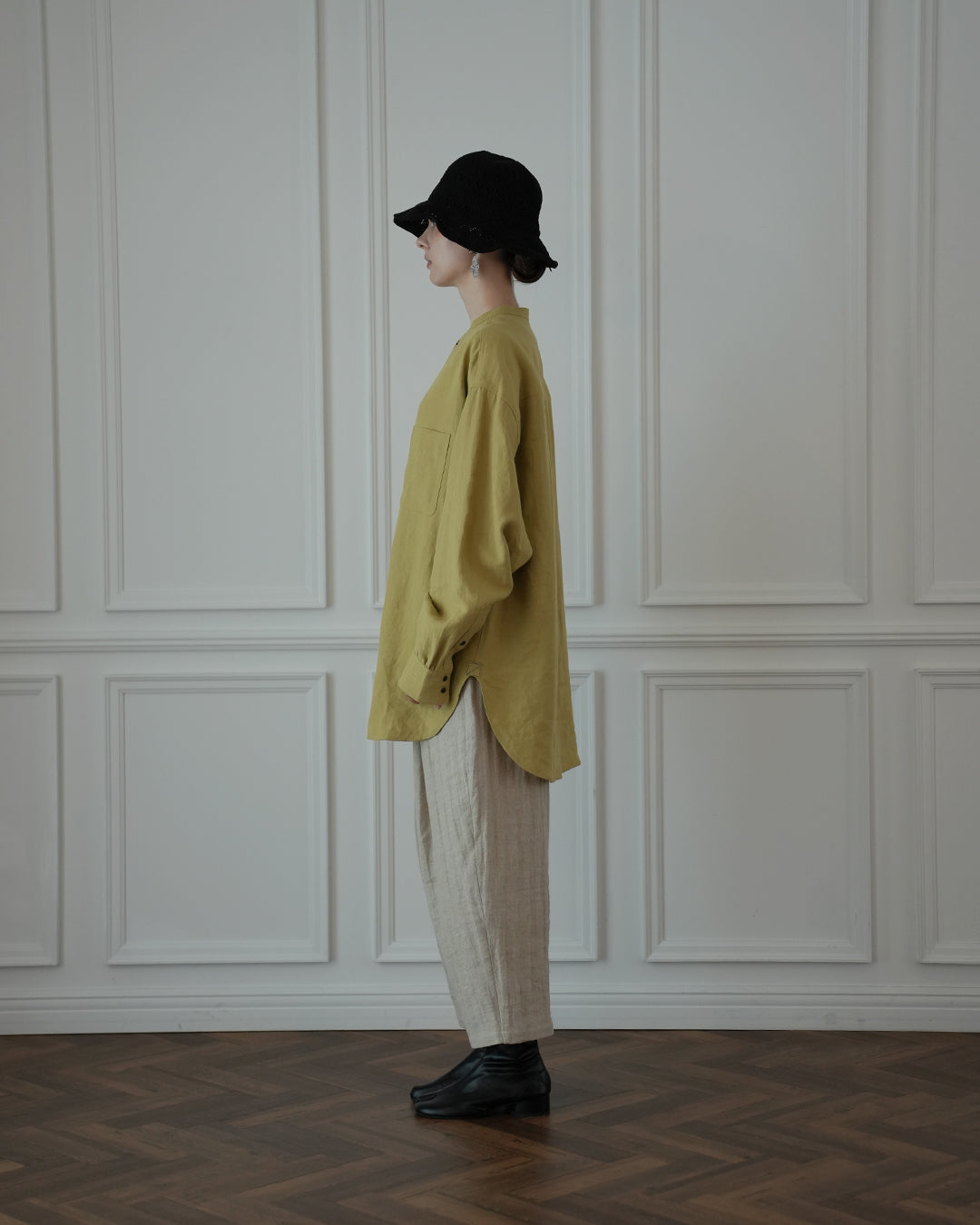 Band Collar Henley Neck Like Atelier Shirt.