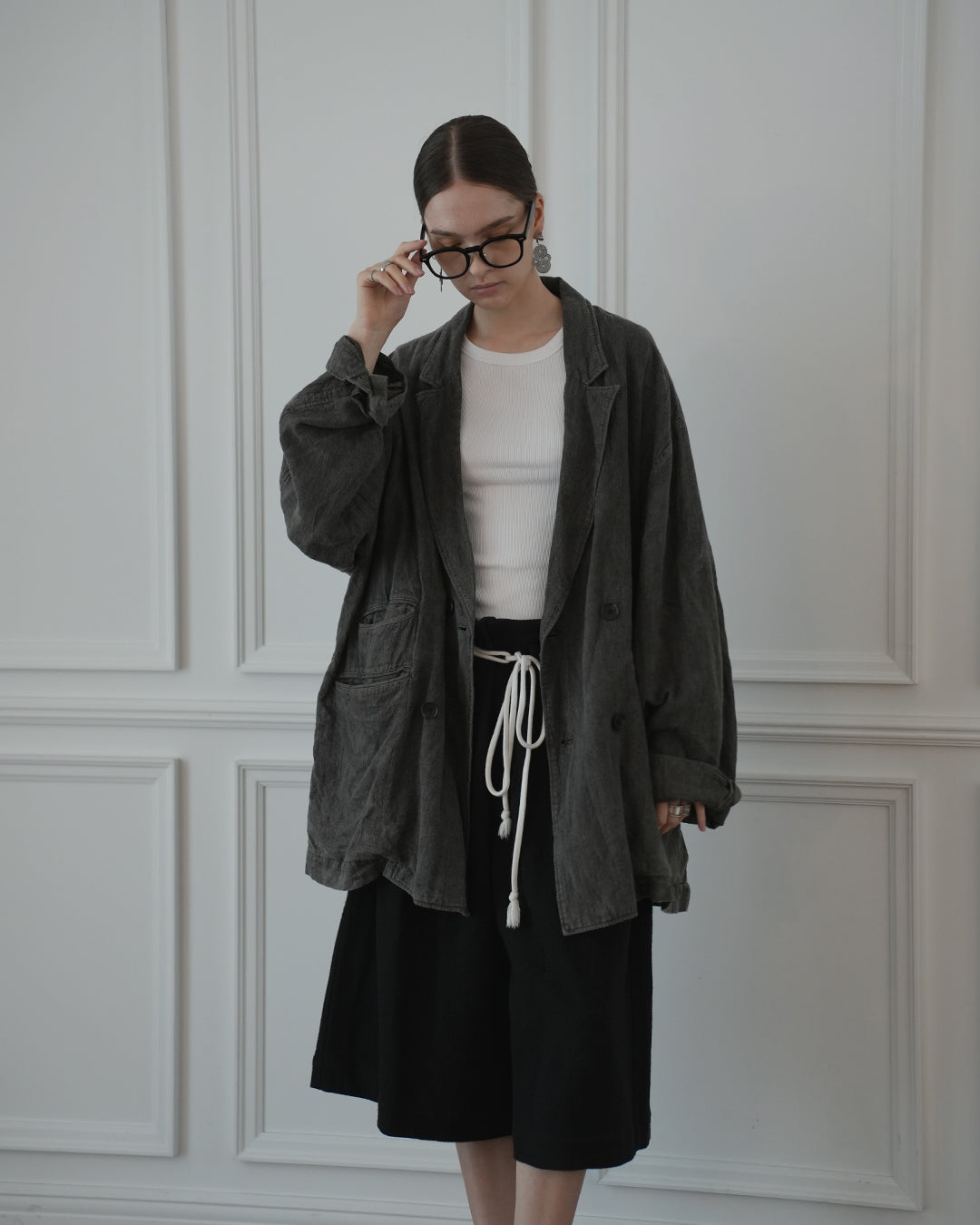 Back-Open Peak Lapel Double-Breasted Over Jacket.