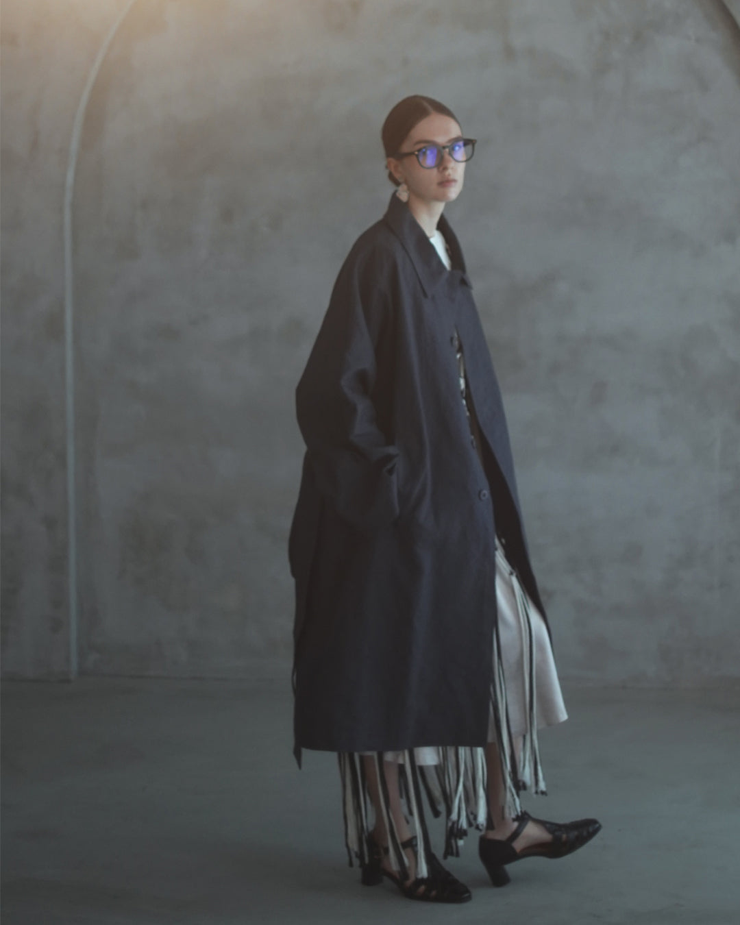 Back Flare A-Line Officer Bal Collar Coat.