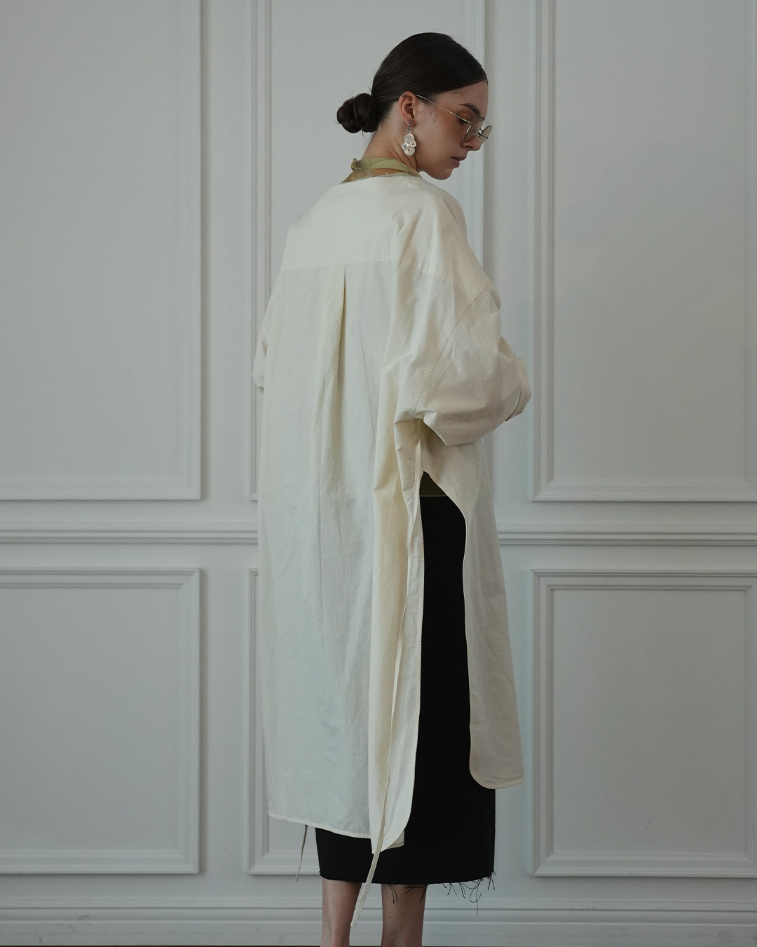 Key Neck Side Slit Long Length Pullover Shirt.