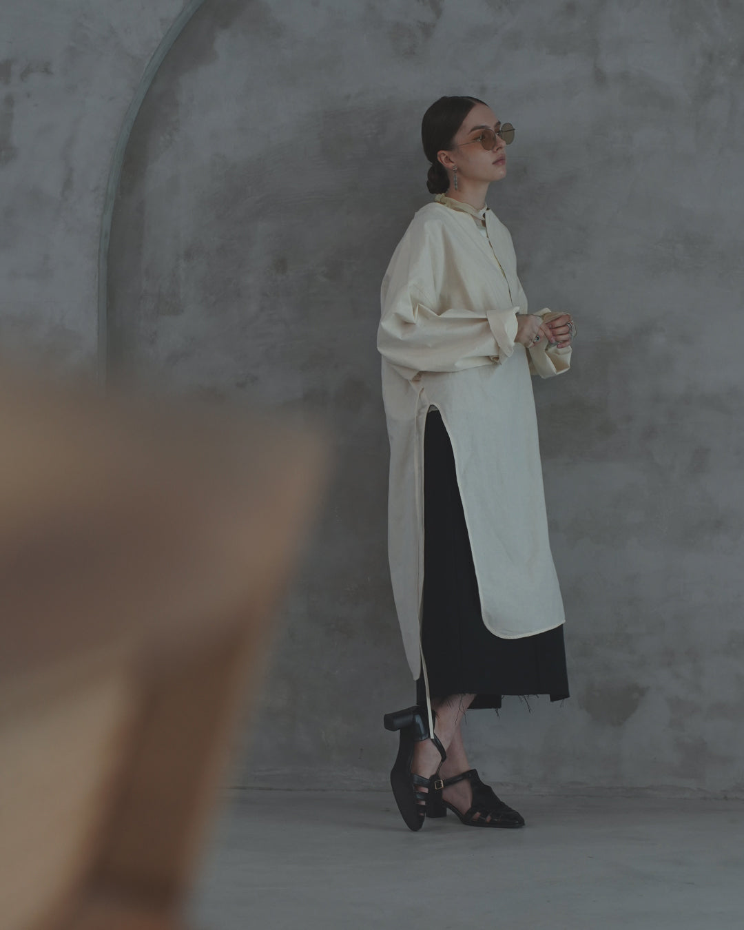 Key Neck Side Slit Long Length Pullover Shirt.