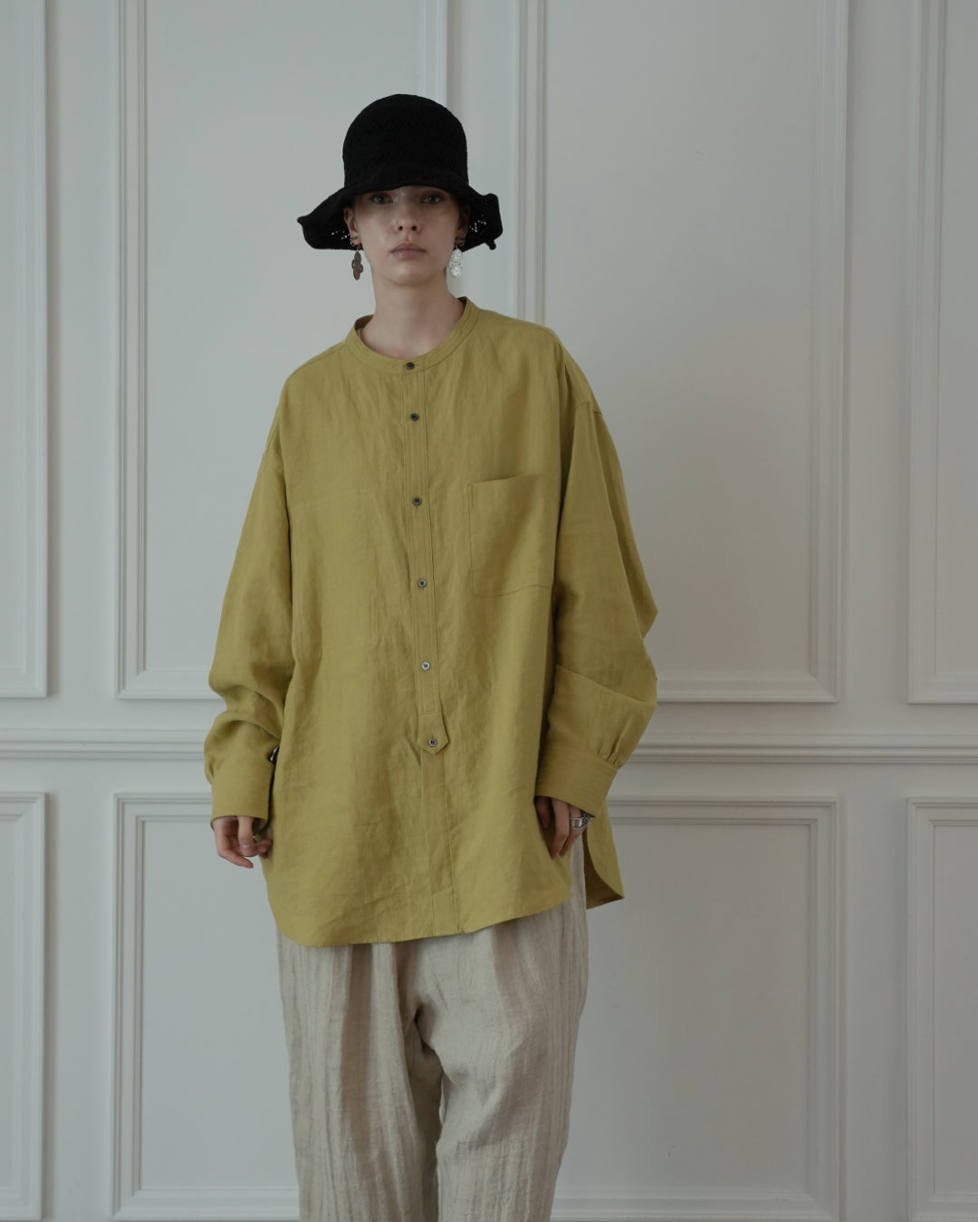 Band Collar Henley Neck Like Atelier Shirt.