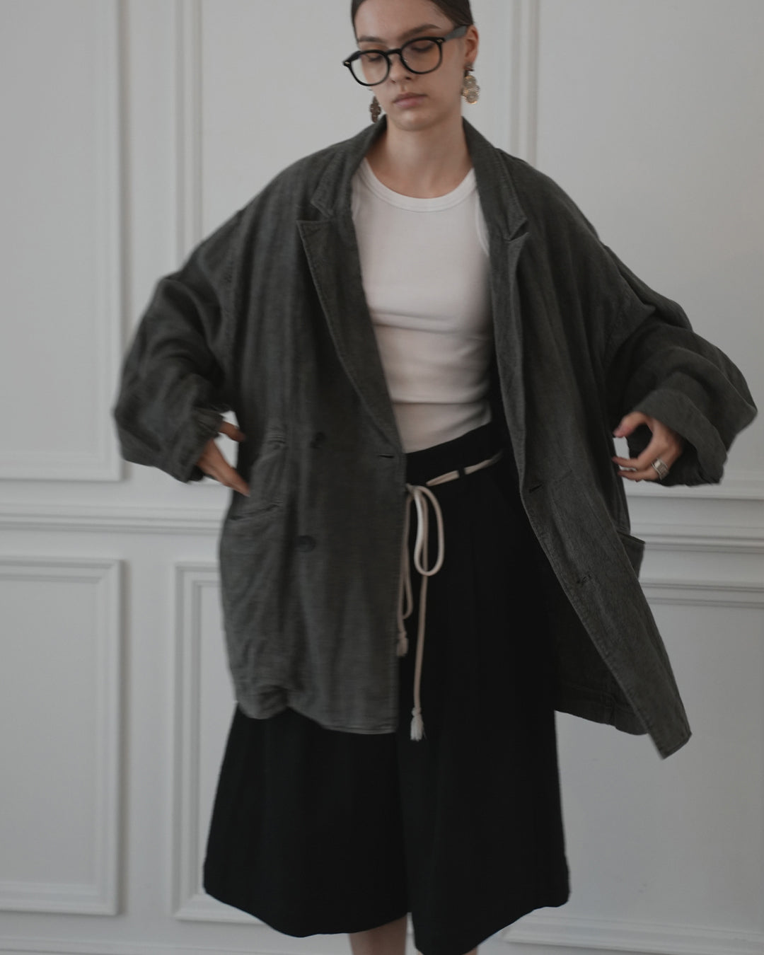 Back-Open Peak Lapel Double-Breasted Over Jacket.