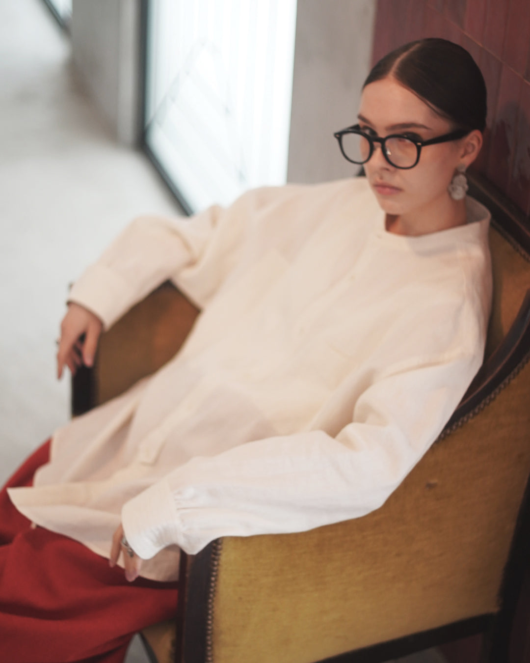 Band Collar Henley Neck Like Atelier Shirt < c/# off white >