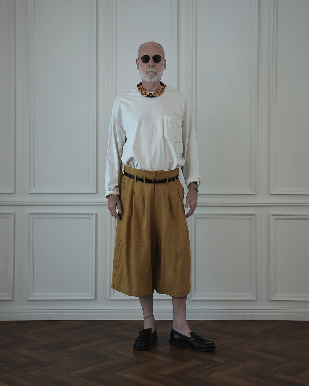 High Waist 2 Tuck Wide Half Trousers.