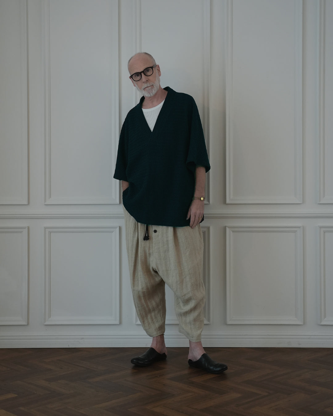 Waffle Russell V Neck 3/4 Sleeve Dolman Knit Pullover.