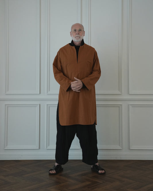 Key Neck Side Slit Long Length Pullover Shirt.