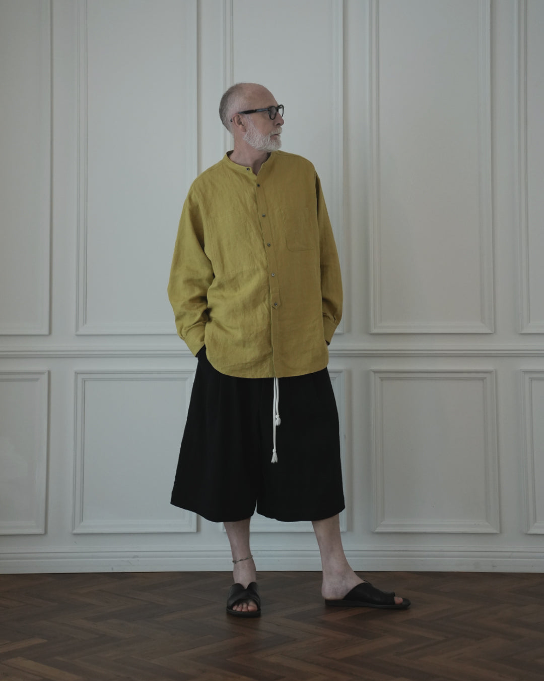 Band Collar Henley Neck Like Atelier Shirt.