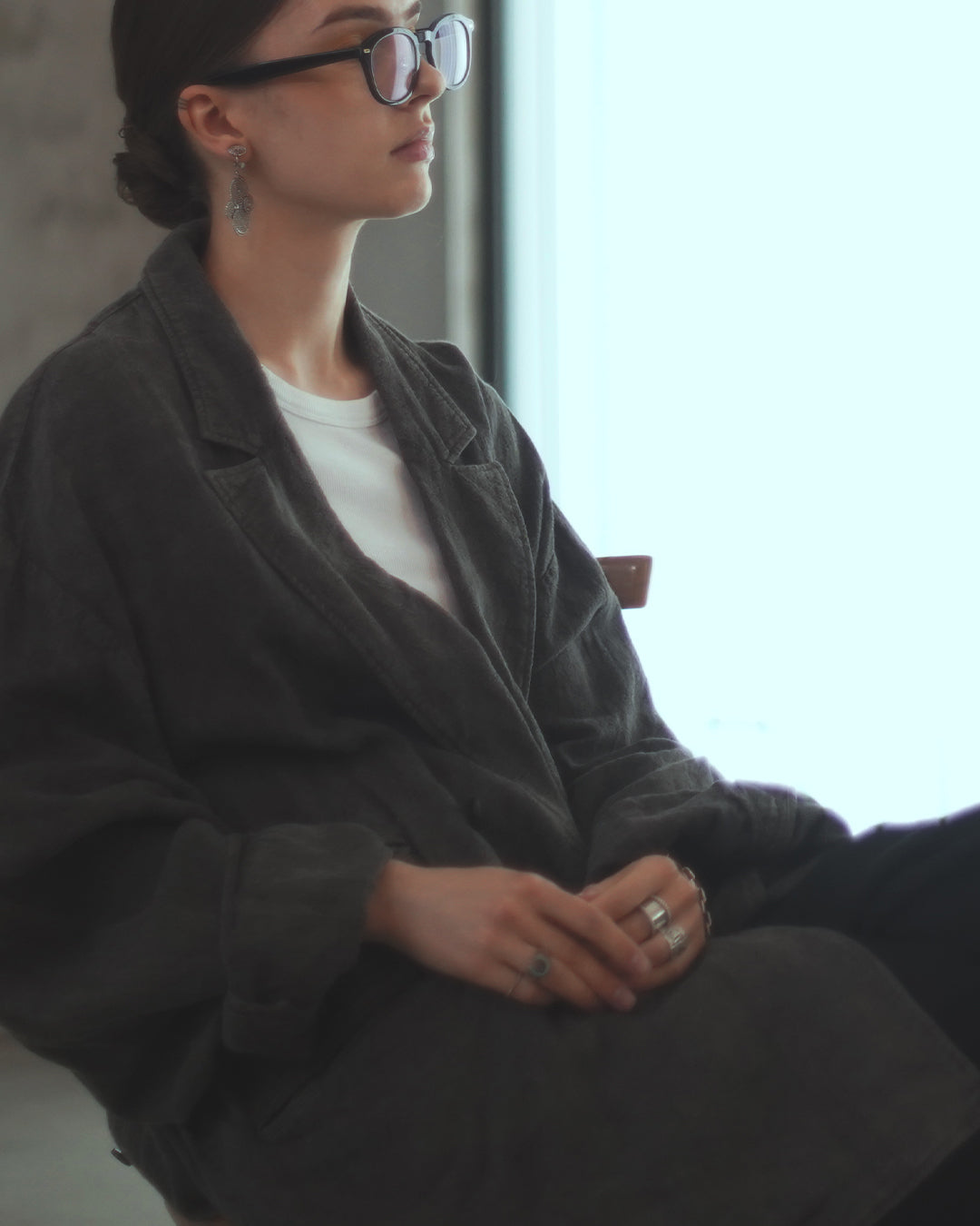 Back-Open Peak Lapel Double-Breasted Over Jacket.