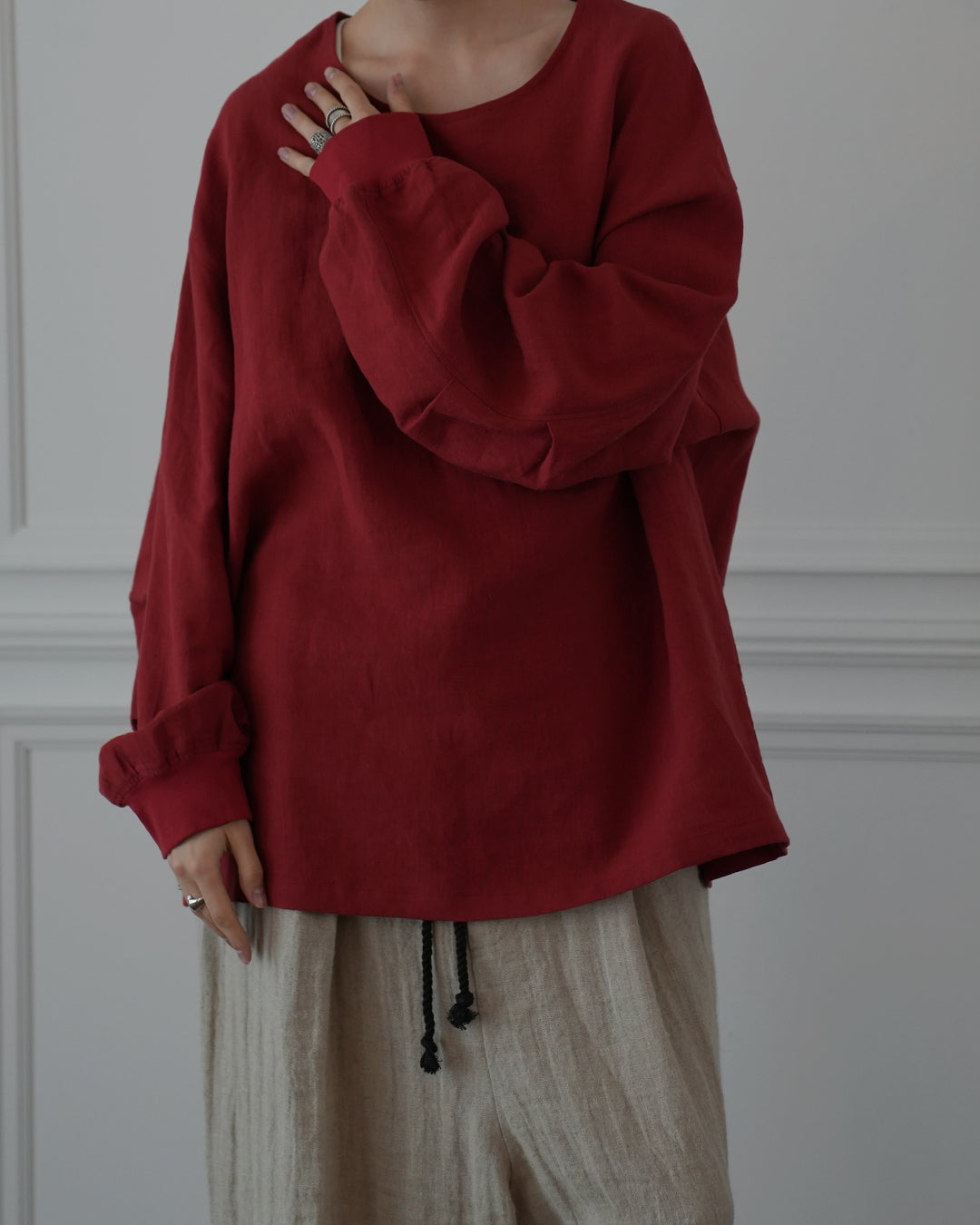 Crew Neck LS Tuck Rib Pullover〈 000009-04 〉