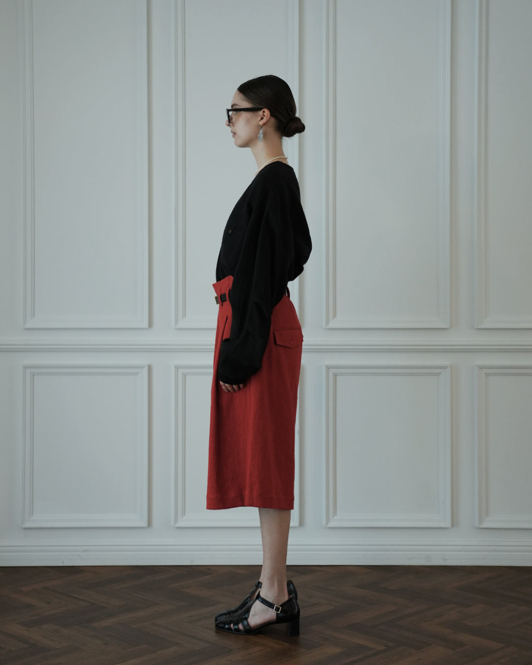 High Waist 2 Tuck Wide Half Trousers〈 000012-06 〉