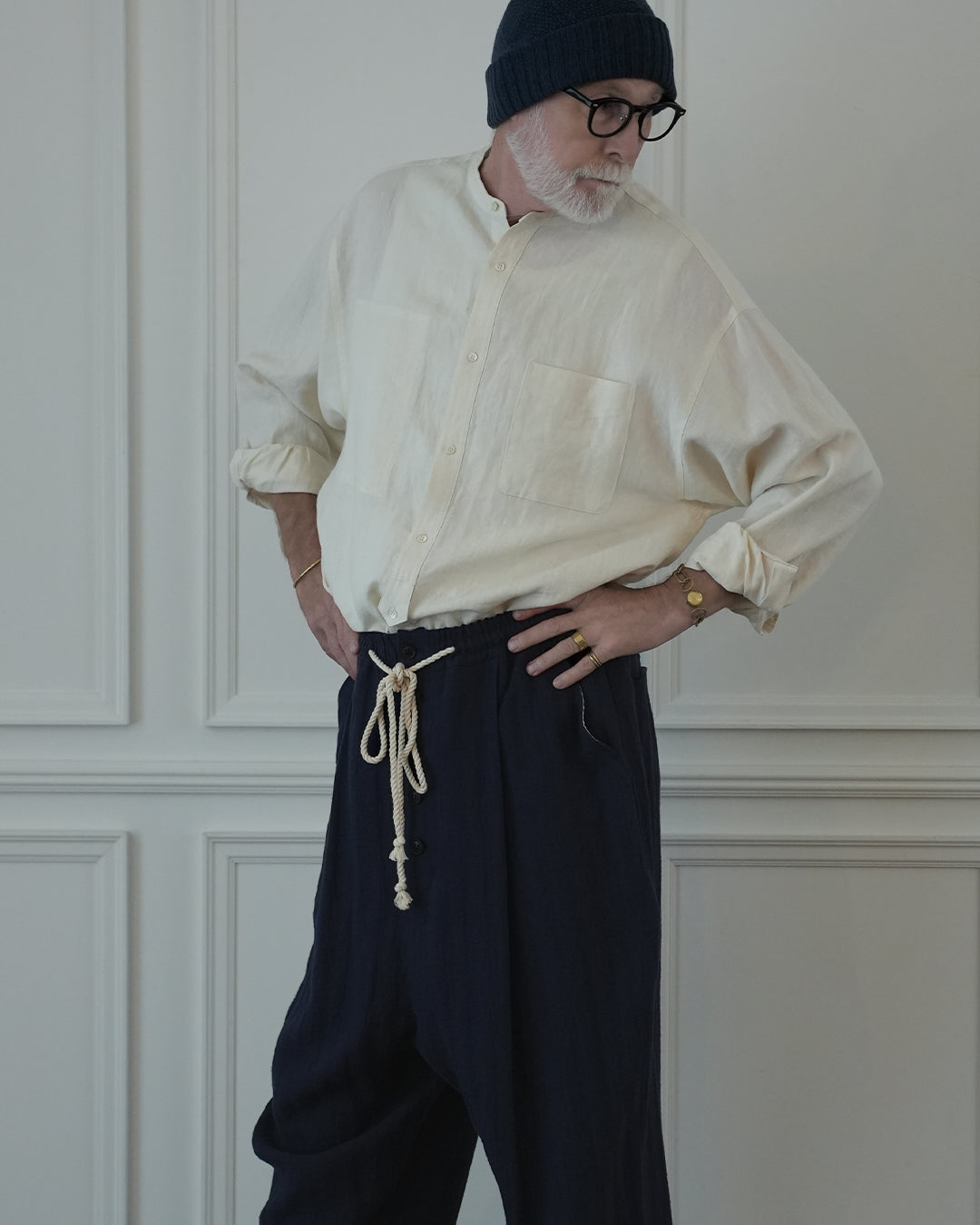 Band Collar Henley Neck Like Atelier Shirt.