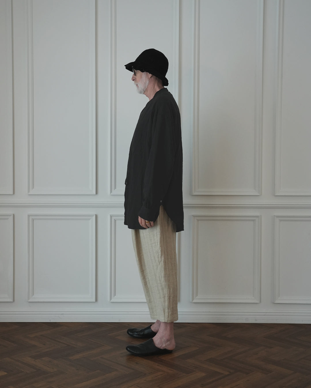 Band Collar Henley Neck Like Atelier Shirt.