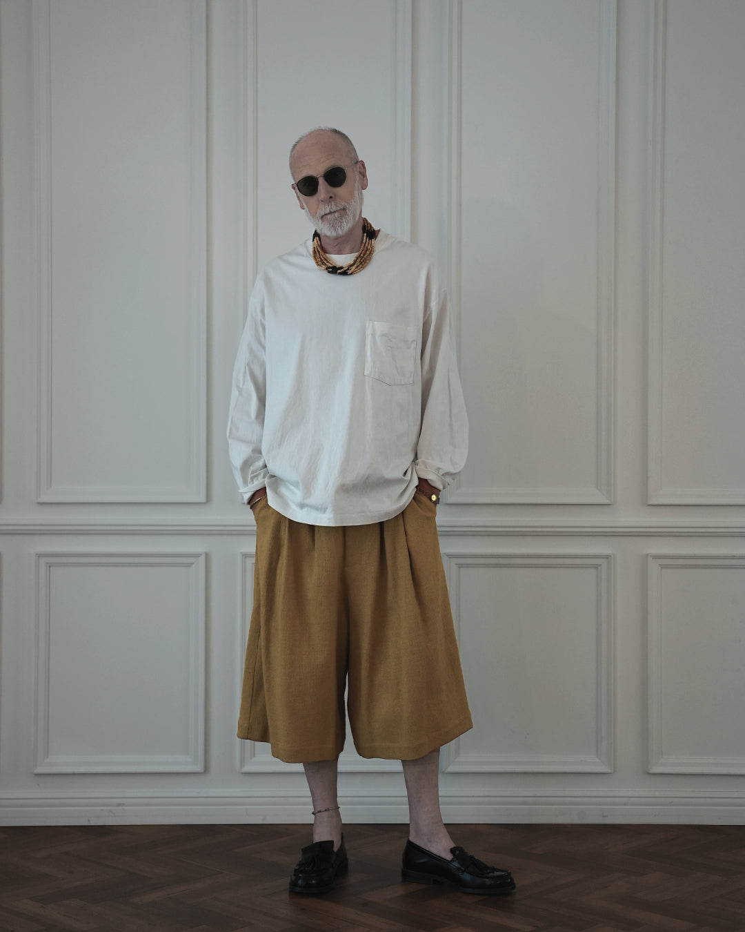 High Waist 2 Tuck Wide Half Trousers〈 000012-03 〉