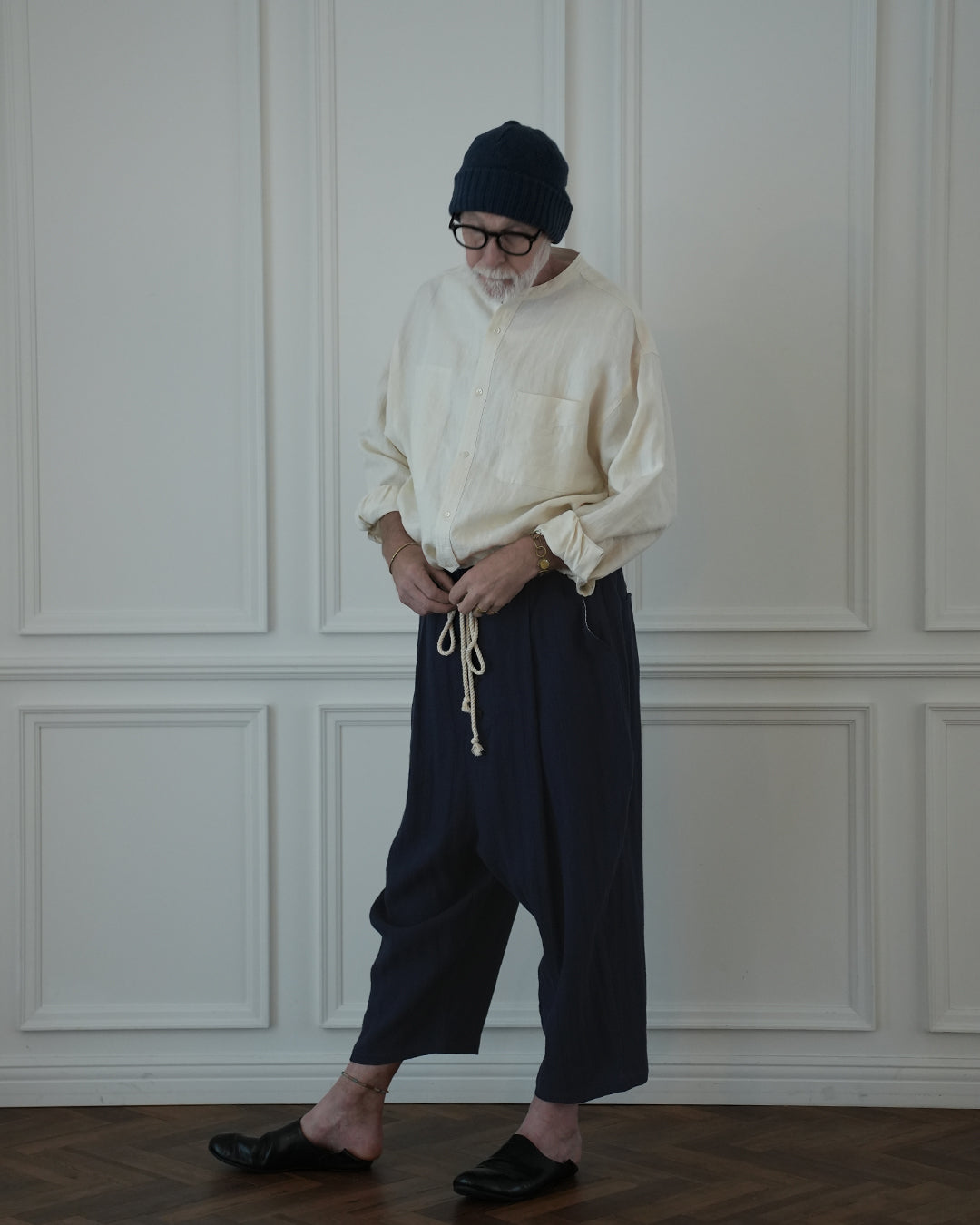 Band Collar Henley Neck Like Atelier Shirt.