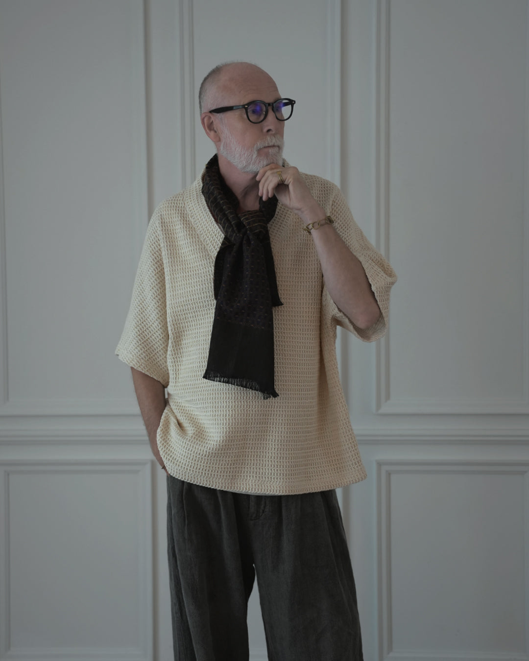 Waffle Russell V Neck 3/4 Sleeve Dolman Knit Pullover.