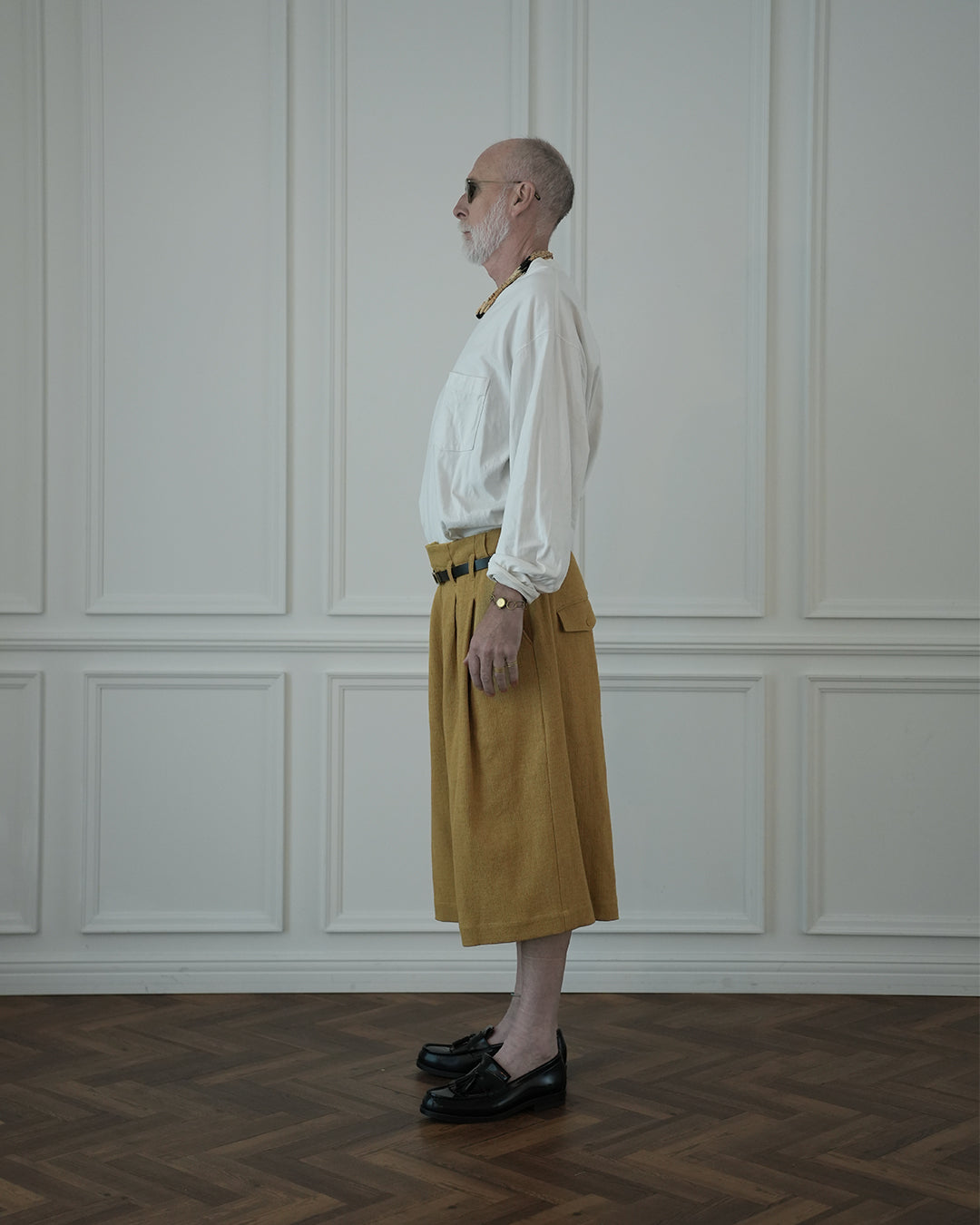 High Waist 2 Tuck Wide Half Trousers.