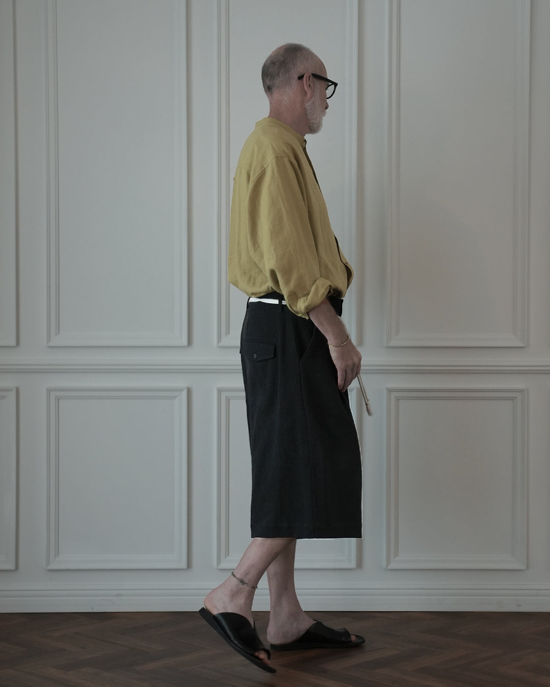 High Waist 2 Tuck Wide Half Trousers〈 000012-06 〉