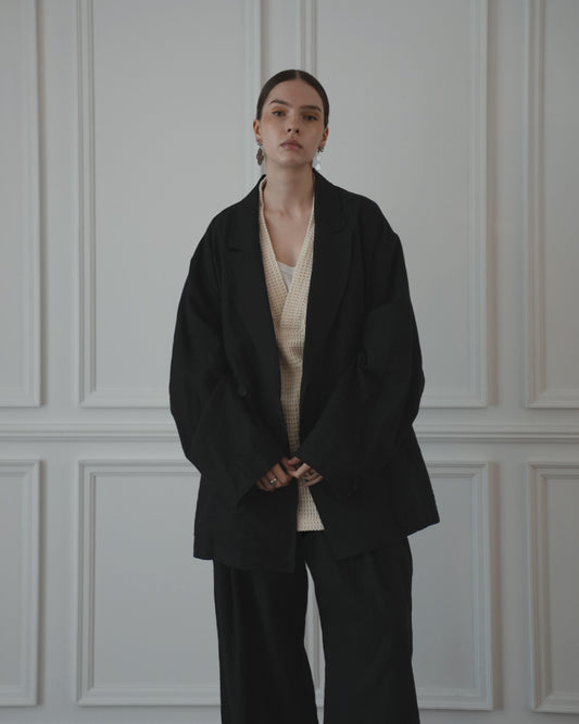 Back-Open Peak Lapel Double-Breasted Over Jacket.