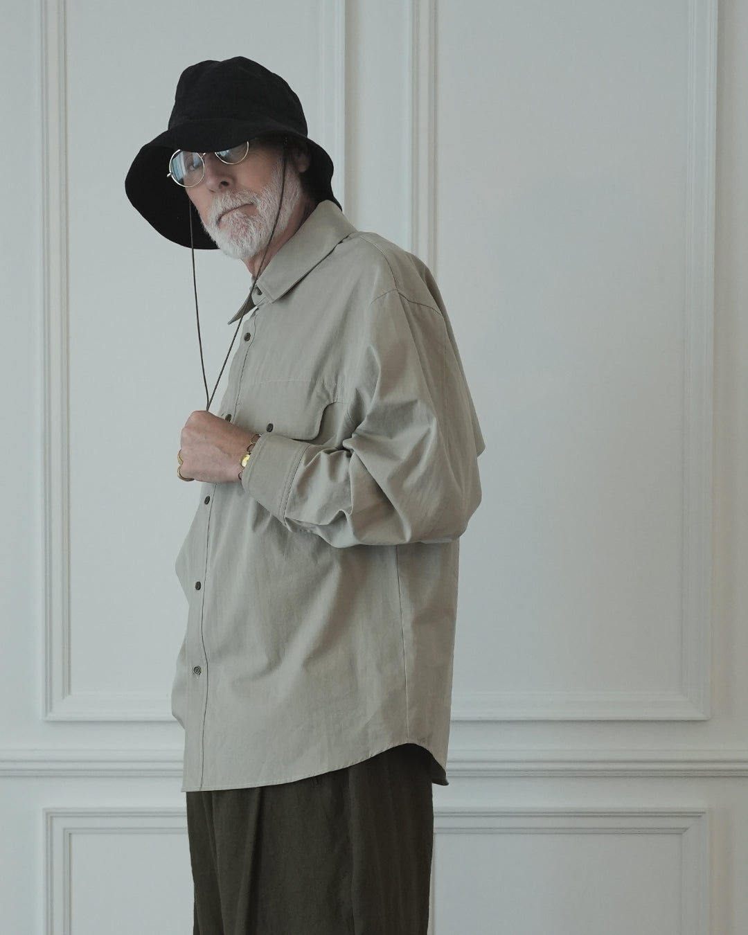 Layered Design Dress Military Shirt〈 000004-15 〉