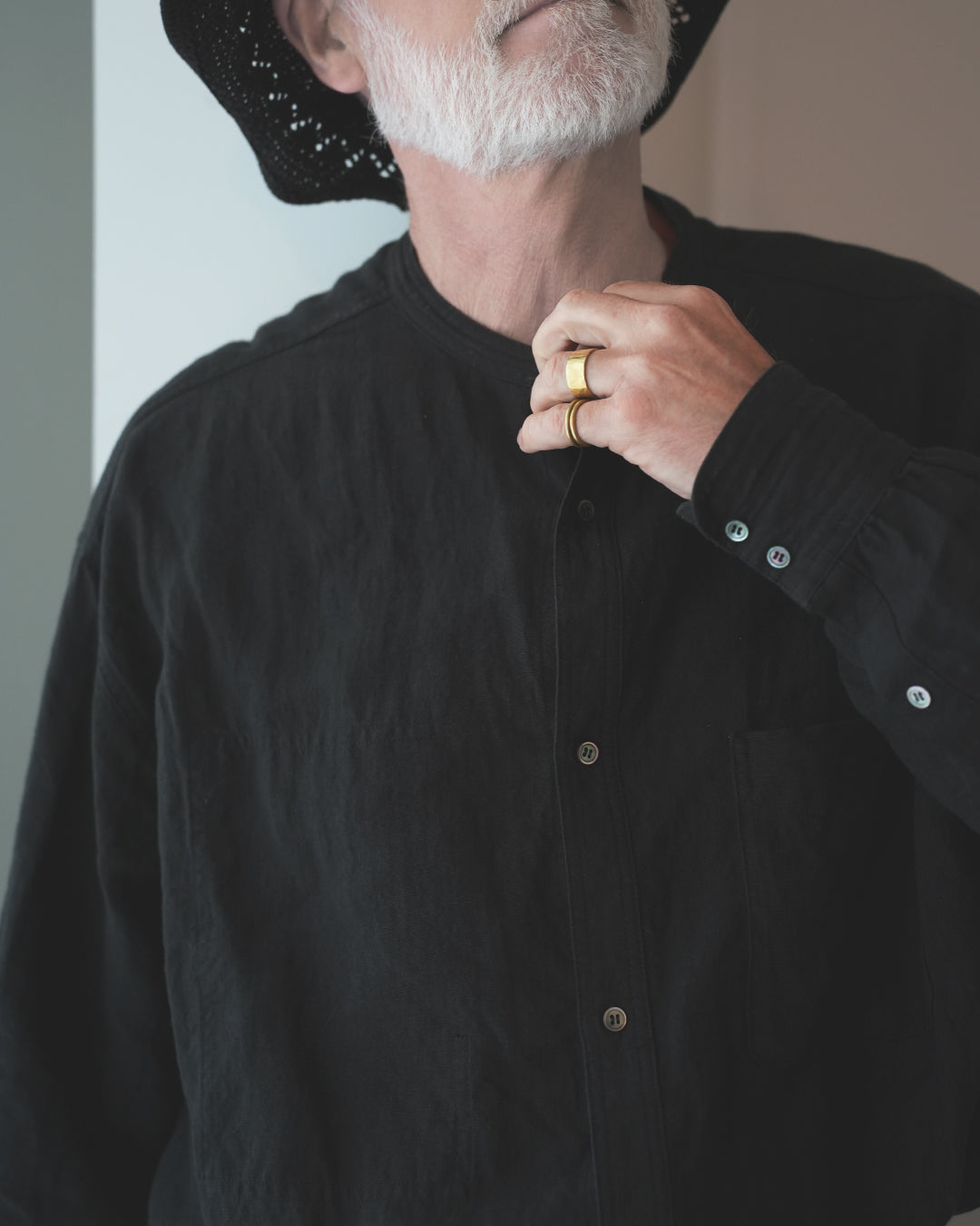 Band Collar Henley Neck Like Atelier Shirt.