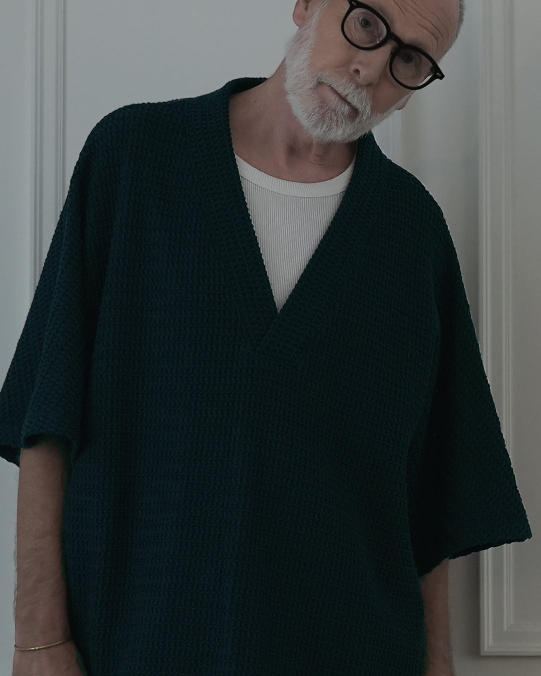Waffle Russell V Neck 3/4 Sleeve Dolman Knit Pullover.
