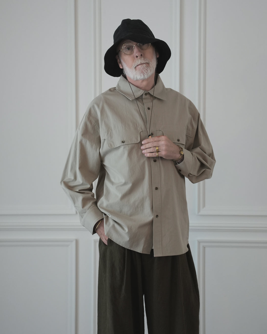 Layered Design Dress Military Shirt〈 000004-15 〉