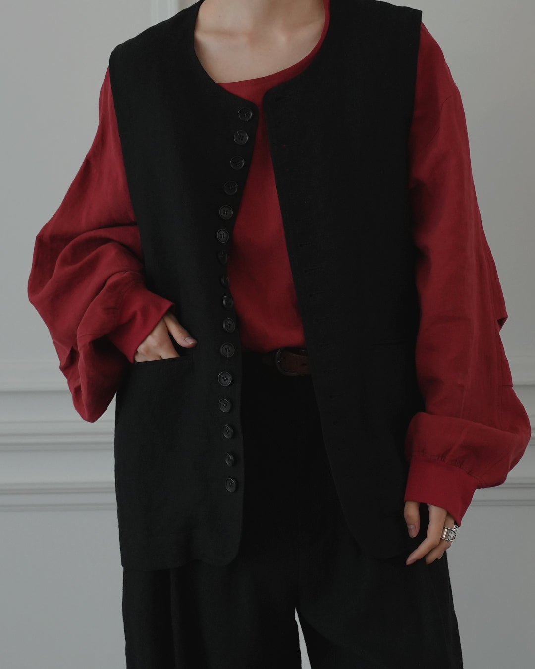 Button Design Crew Neck Vest.
