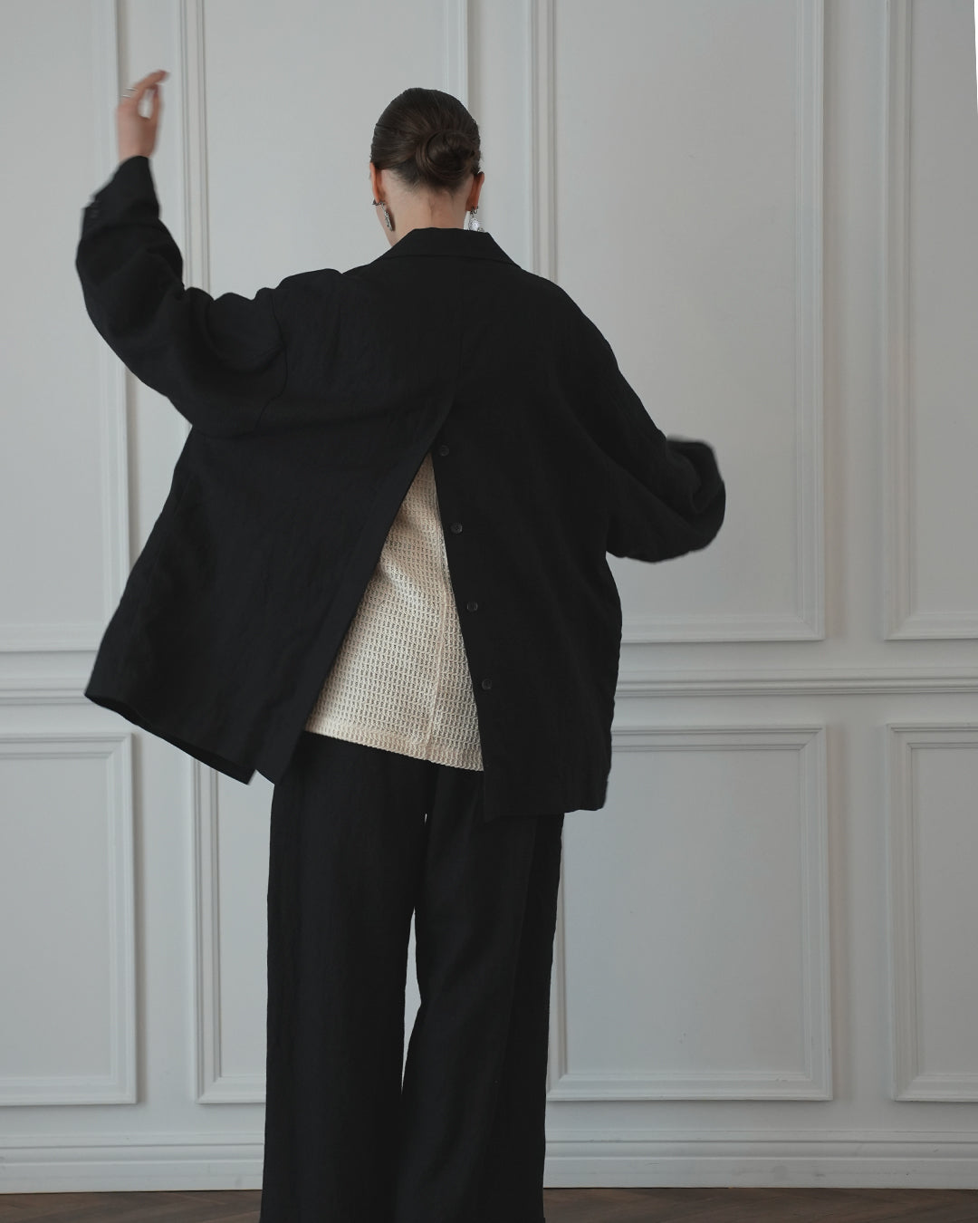 Back-Open Peak Lapel Double-Breasted Over Jacket.