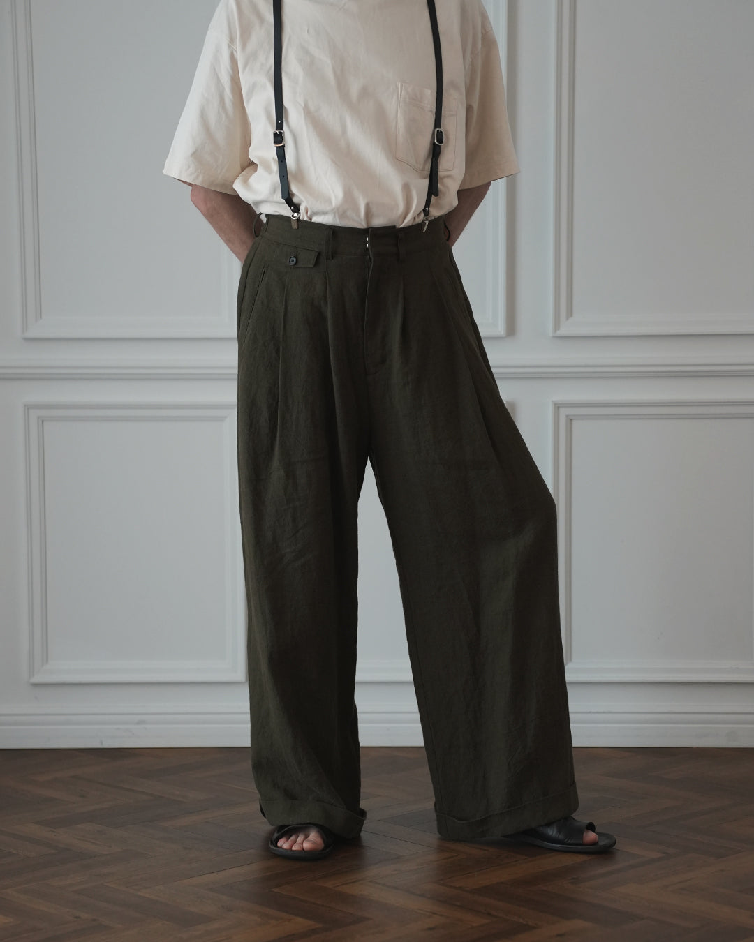 Double Hem Coin Pocket 2Tuck Wide Slacks.