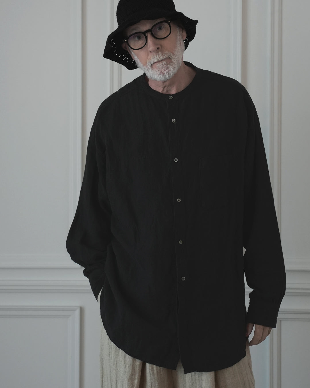 Band Collar Henley Neck Like Atelier Shirt.