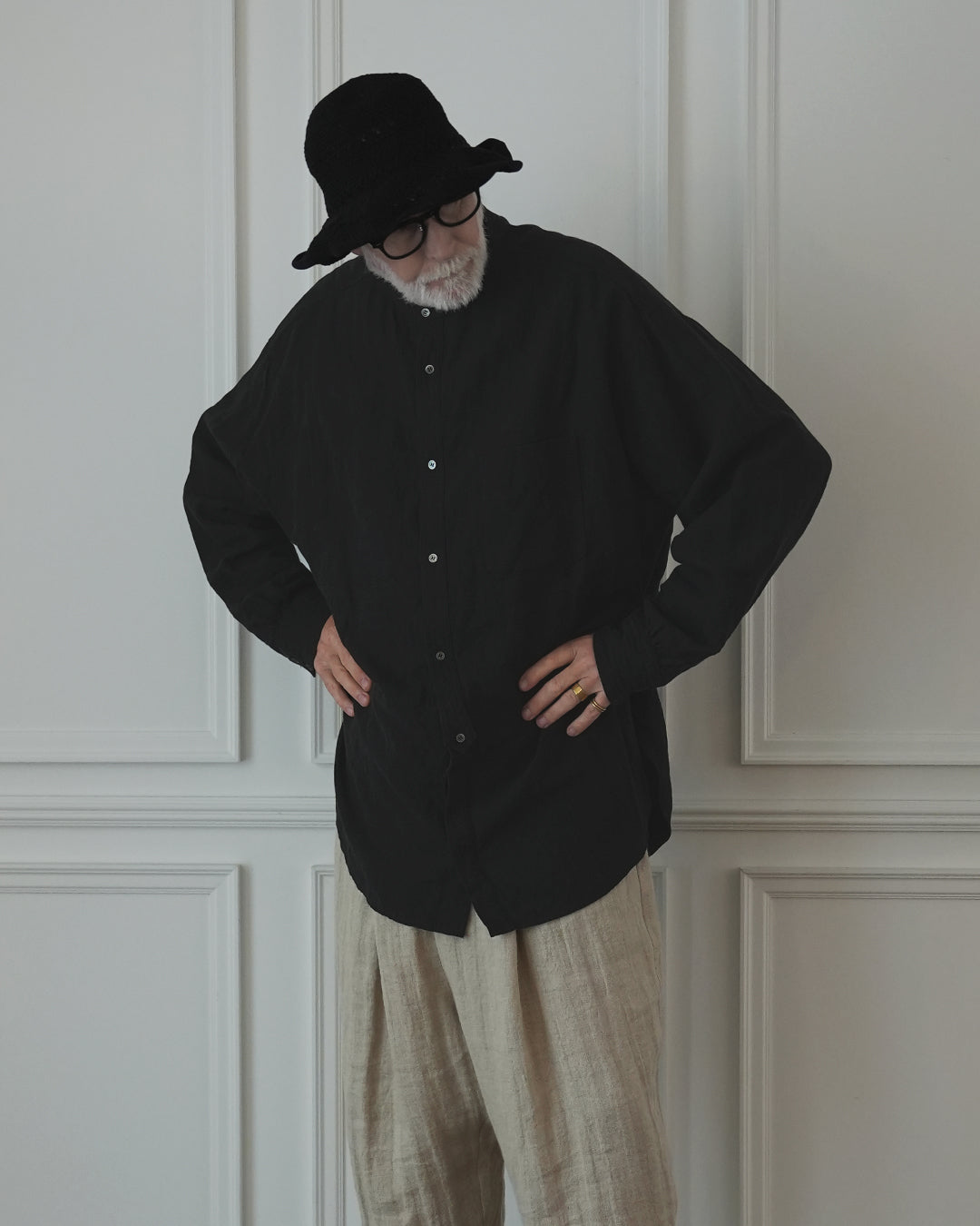 Band Collar Henley Neck Like Atelier Shirt