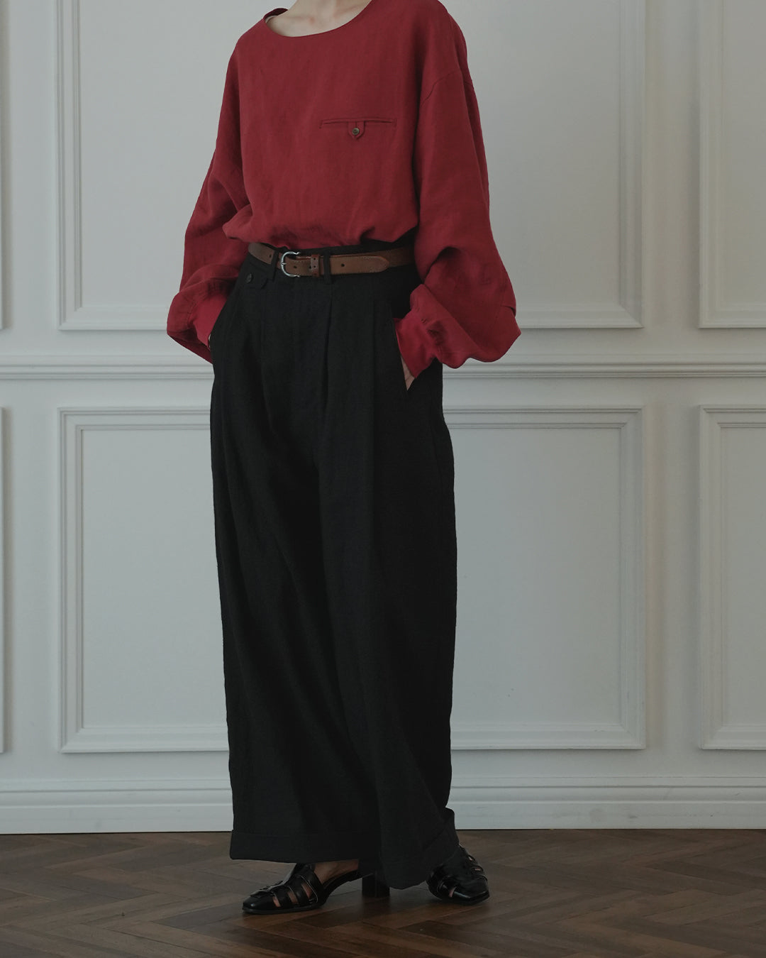 Double Hem Coin Pocket 2Tuck Wide Slacks