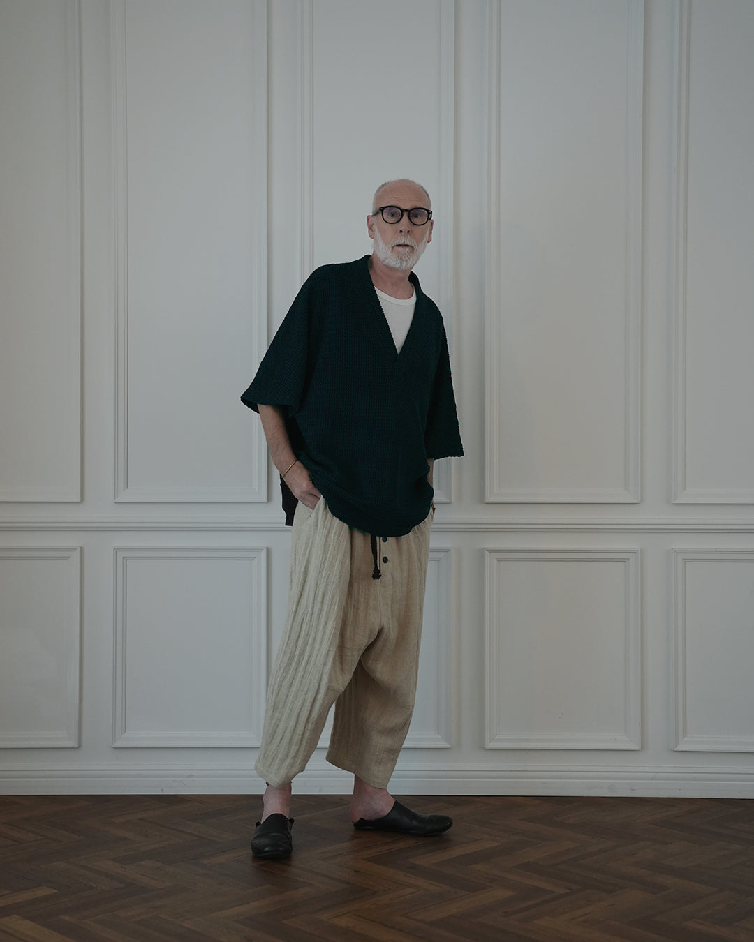 Waffle Russell V Neck 3/4 Sleeve Dolman Knit Pullover〈 000010-01 〉