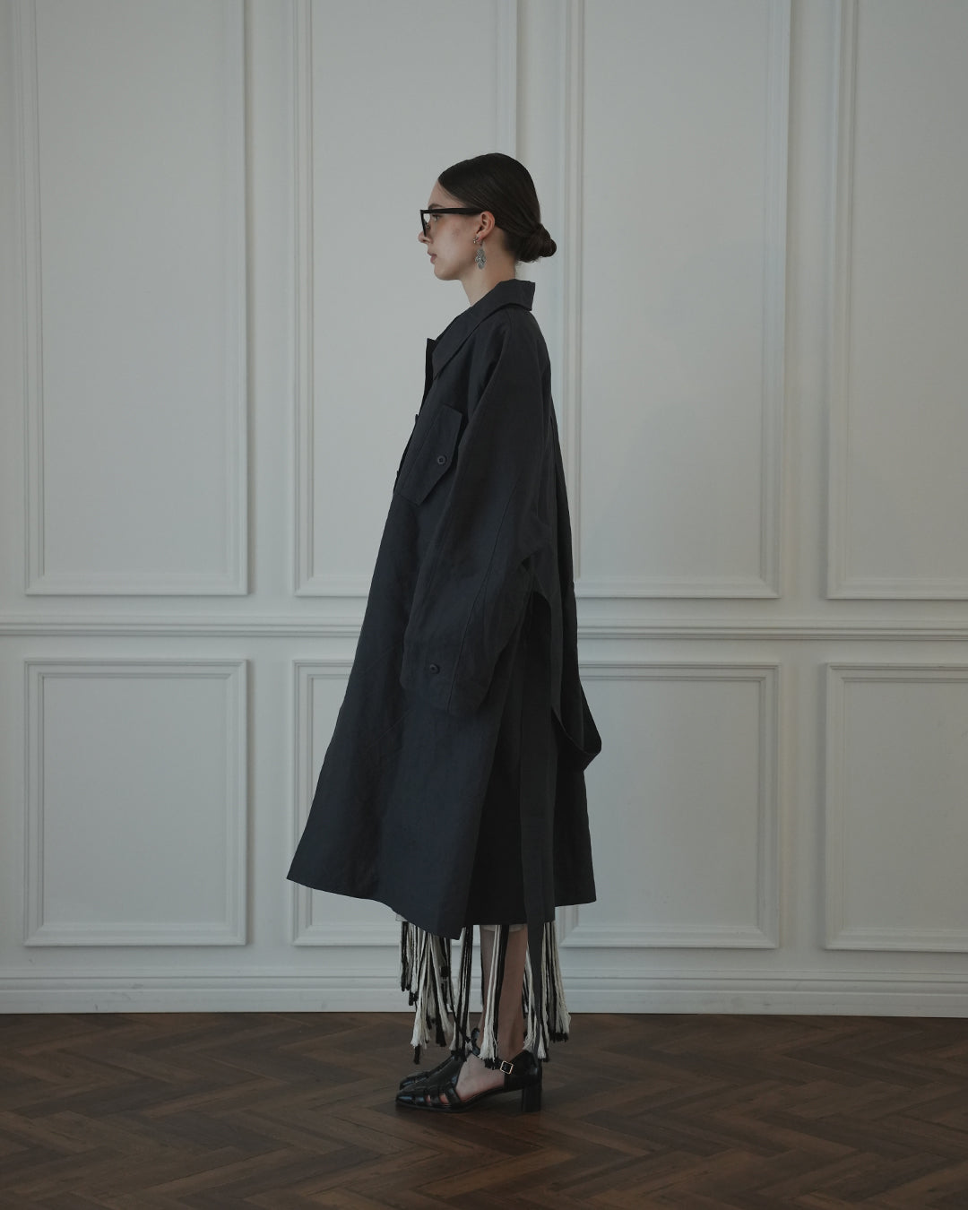 Back Flare A-Line Officer Bal Collar Coat.