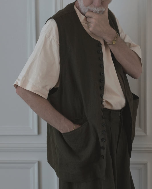 Button Design Crew Neck Vest.