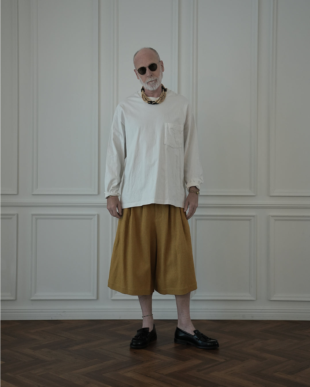 High Waist 2 Tuck Wide Half Trousers.