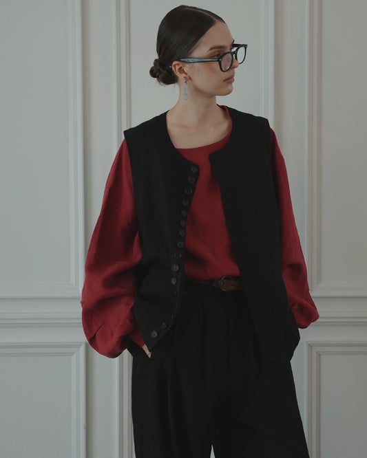 Button Design Crew Neck Vest.