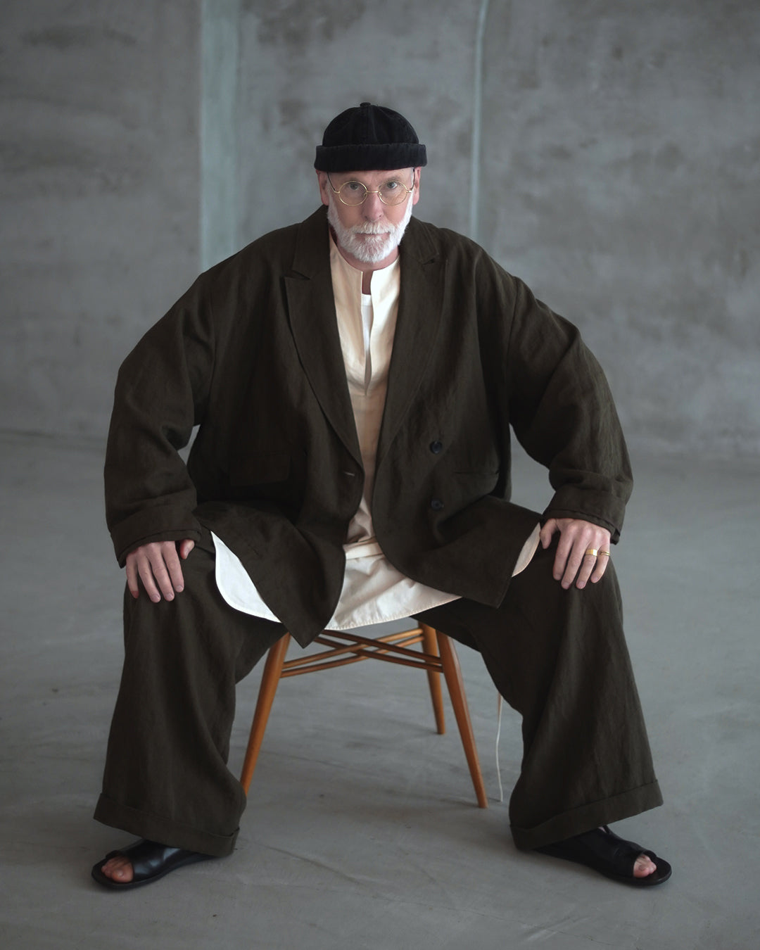 Back-Open Peak Lapel Double-Breasted Over Jacket.