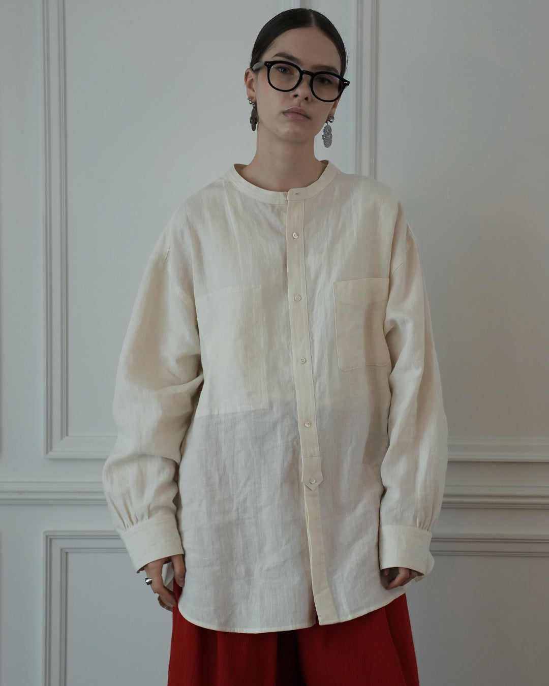 Band Collar Henley Neck Like Atelier Shirt.