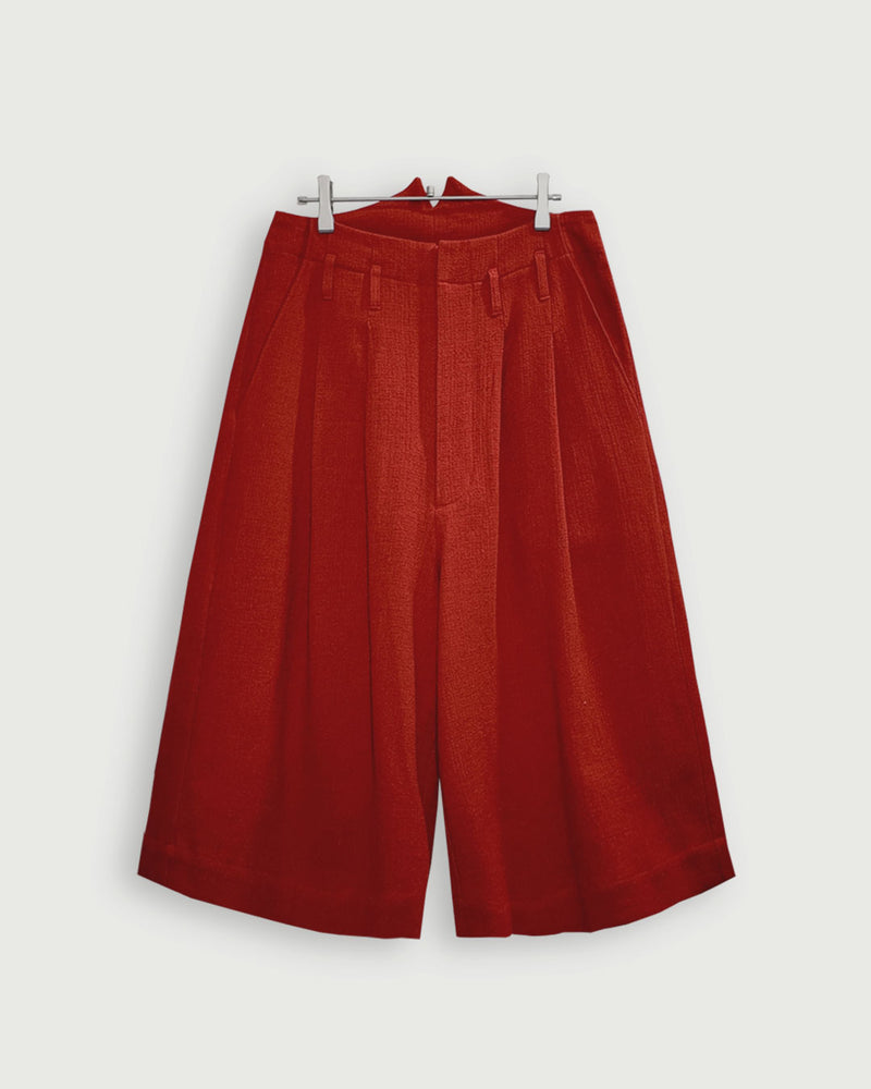 High Waist 2 Tuck Wide Half Trousers.