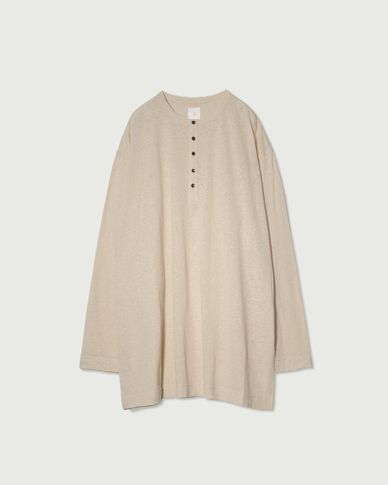 Linen Jersey Henley Neck Middle Length L/S Tee <#ivory>