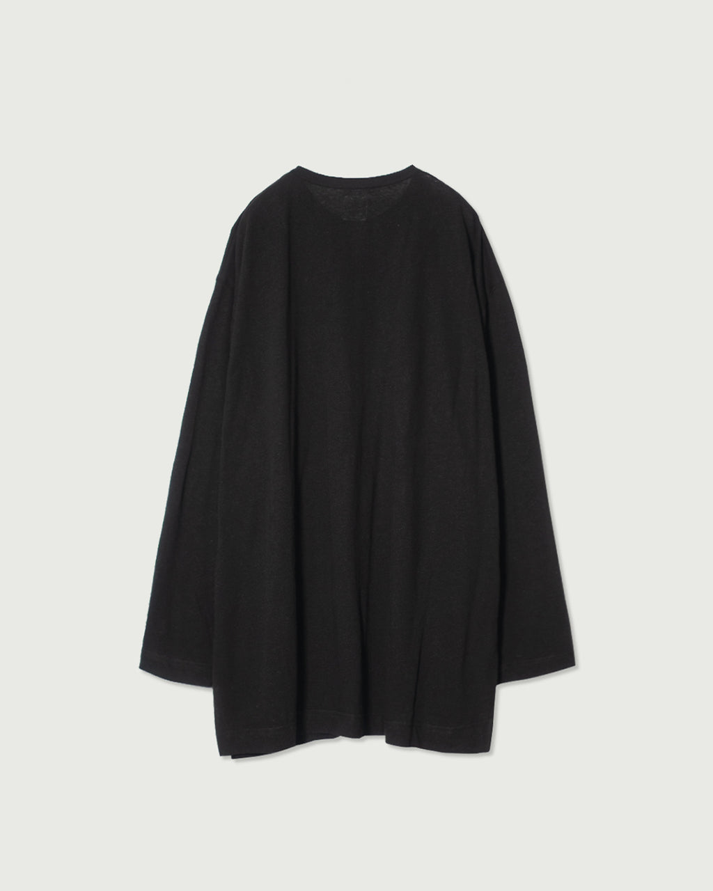 Linen Jersey Henley Neck Middle Length L/S Tee <#black>